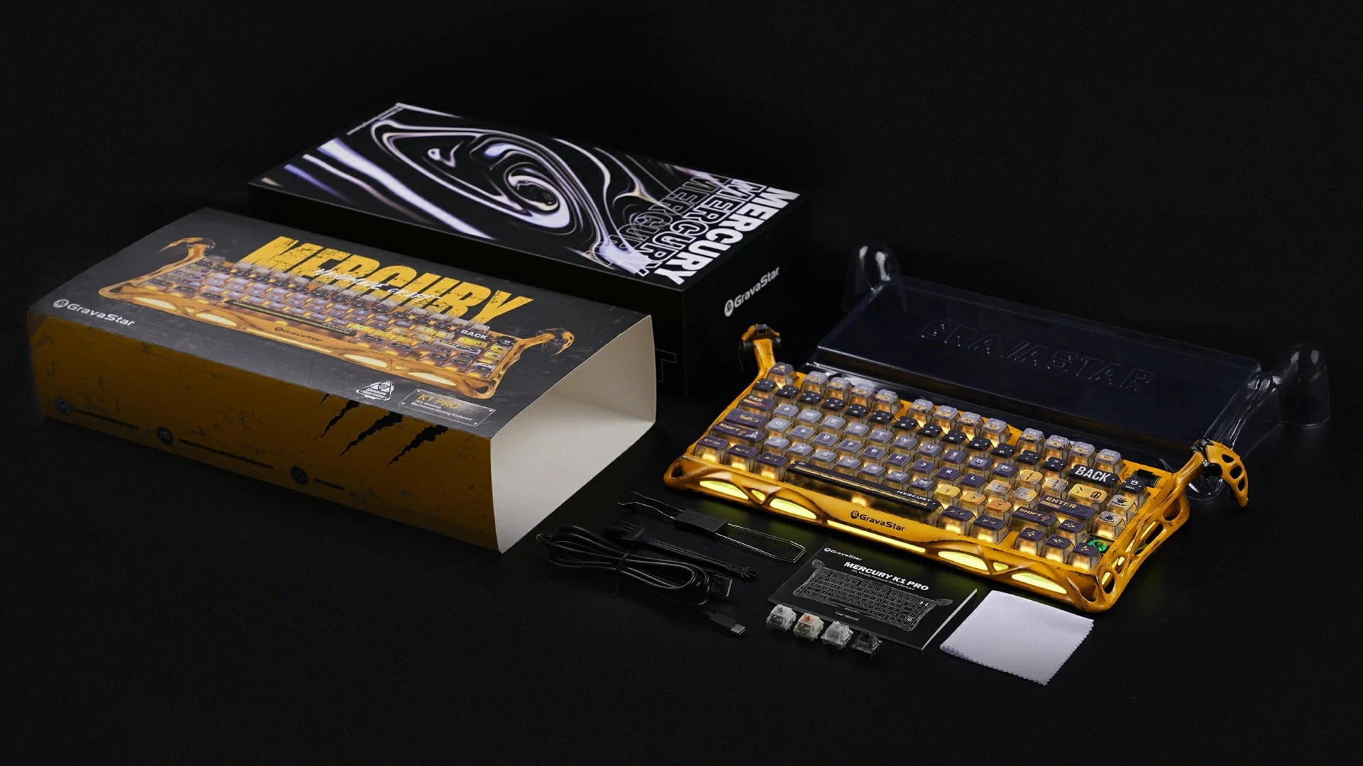 GravaStar Mercury K1 Pro 75% Wireless Mechanical Gaming Keyboard Special Edition - Battle-Worn Yellow