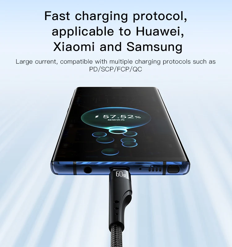 يسيدو CA116 كابل تايب سي لتايب سي 60W مضفّر بطول 3 متر