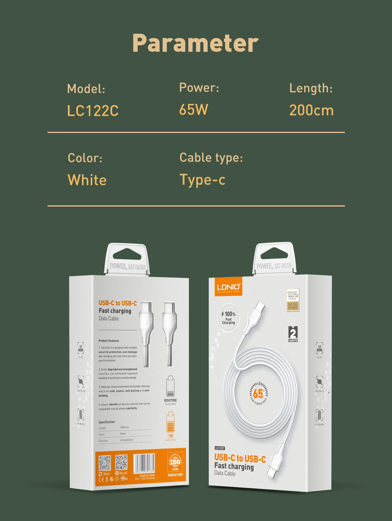 LDNIO LC122-C Ultra Strong Charging Data Cable Type-C To Type-C - 2m