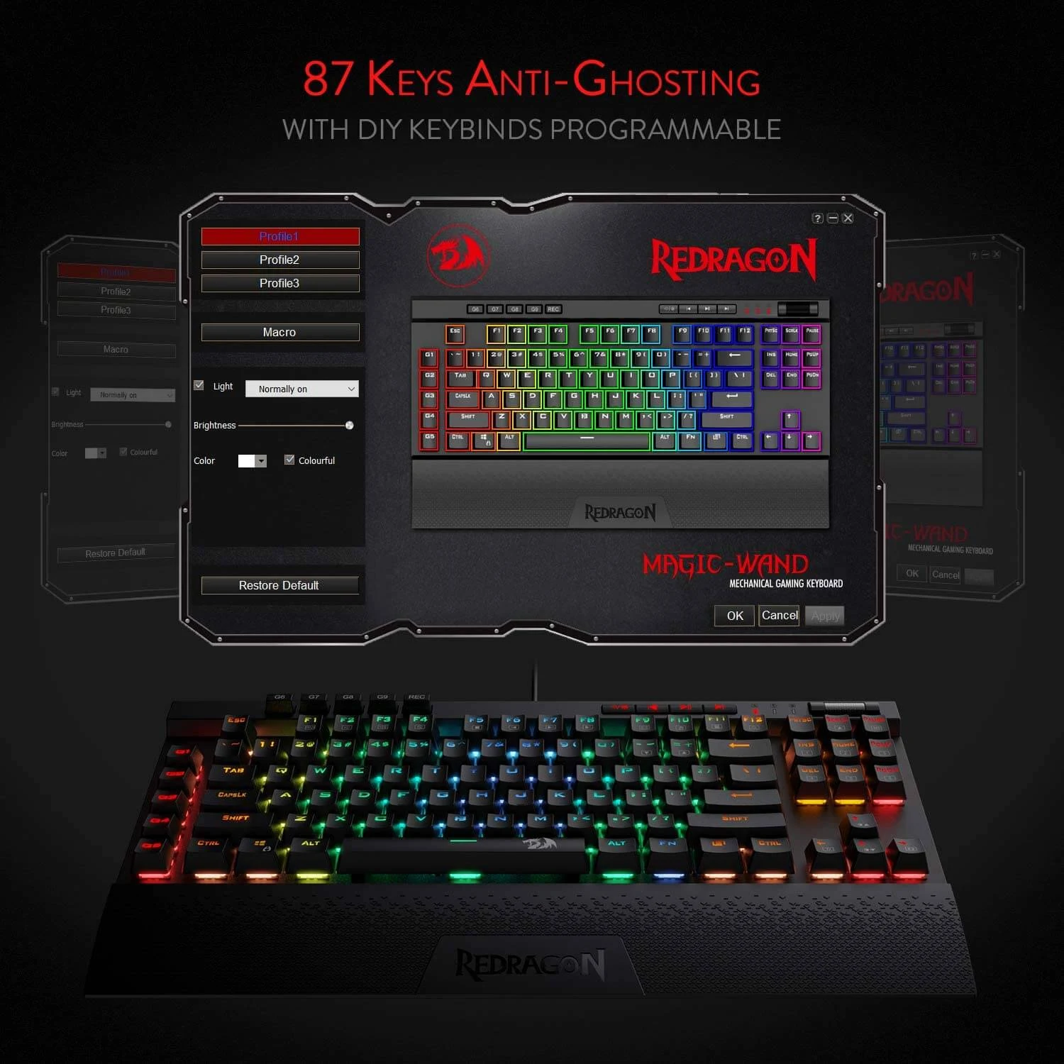 Redragon K587 RGB Magic-Wand Gaming Keyboard - Mechanical Blue Switches