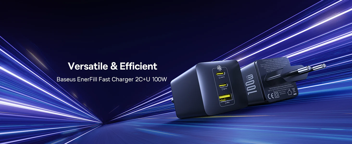 باسيوس إنر فيل FE11 شاحن سريع 2× USB-C + USB-A 100 واط EU - أسود