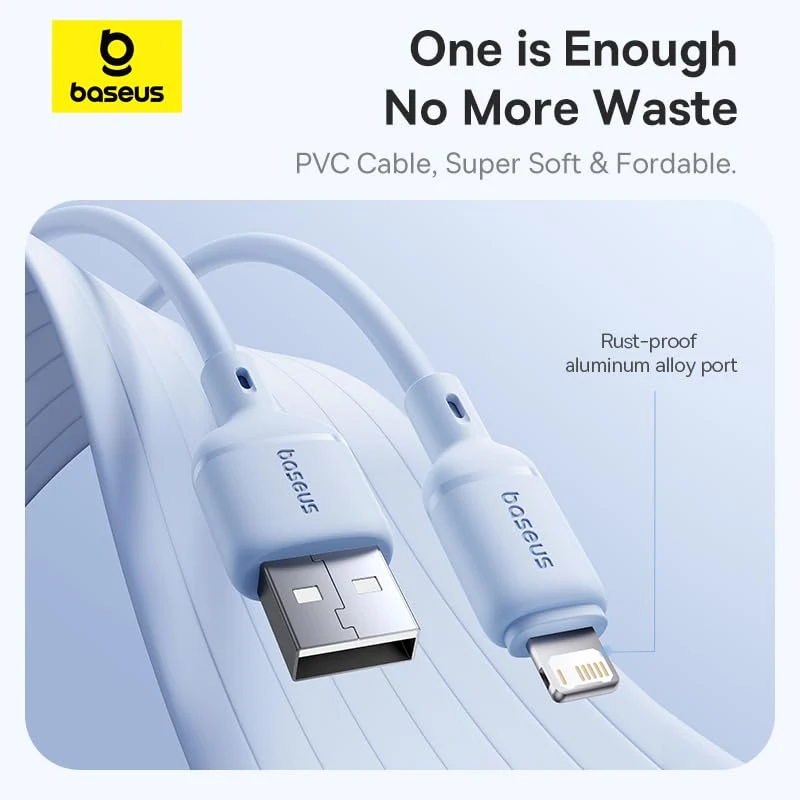 كابل بيسوس سيلكي سيريس USB-A إلى لايتننج 20 واط – 1 متر – أبيض