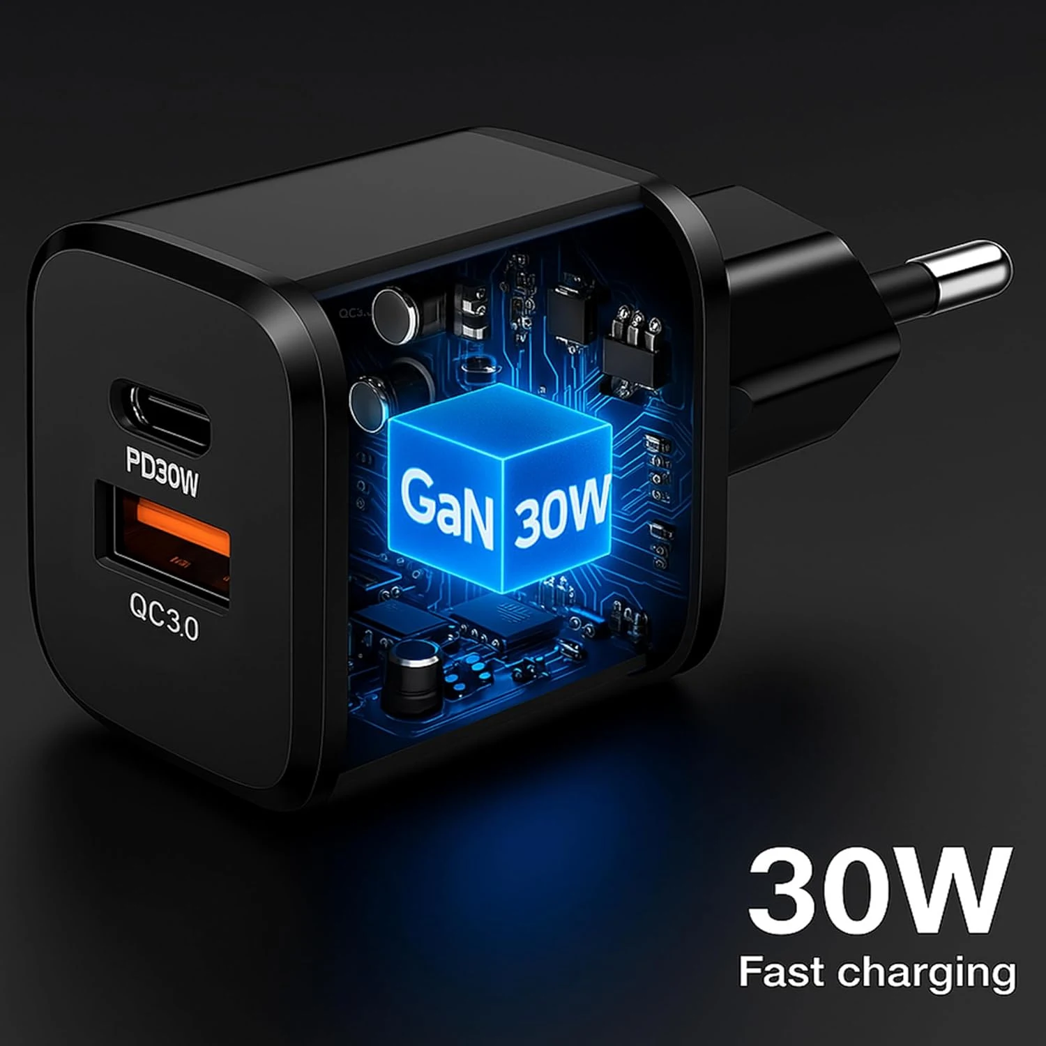 شاحن حائط آي لوك 30 واط منفذين USB-A + USB-C – أسود