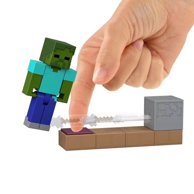 مشهد لعب Minecraft باستخدام مجسمات Zombie وفخ السهم