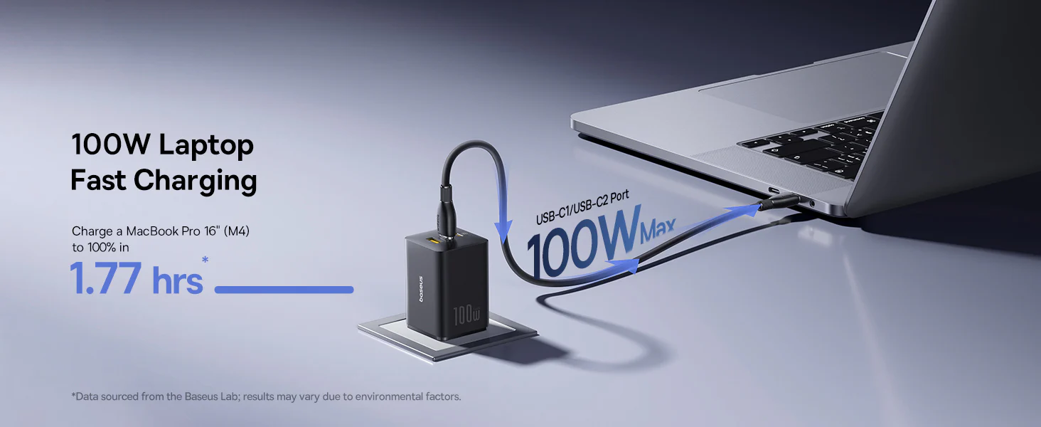 باسيوس إنر فيل FE11 شاحن سريع 2× USB-C + USB-A 100 واط EU - أسود