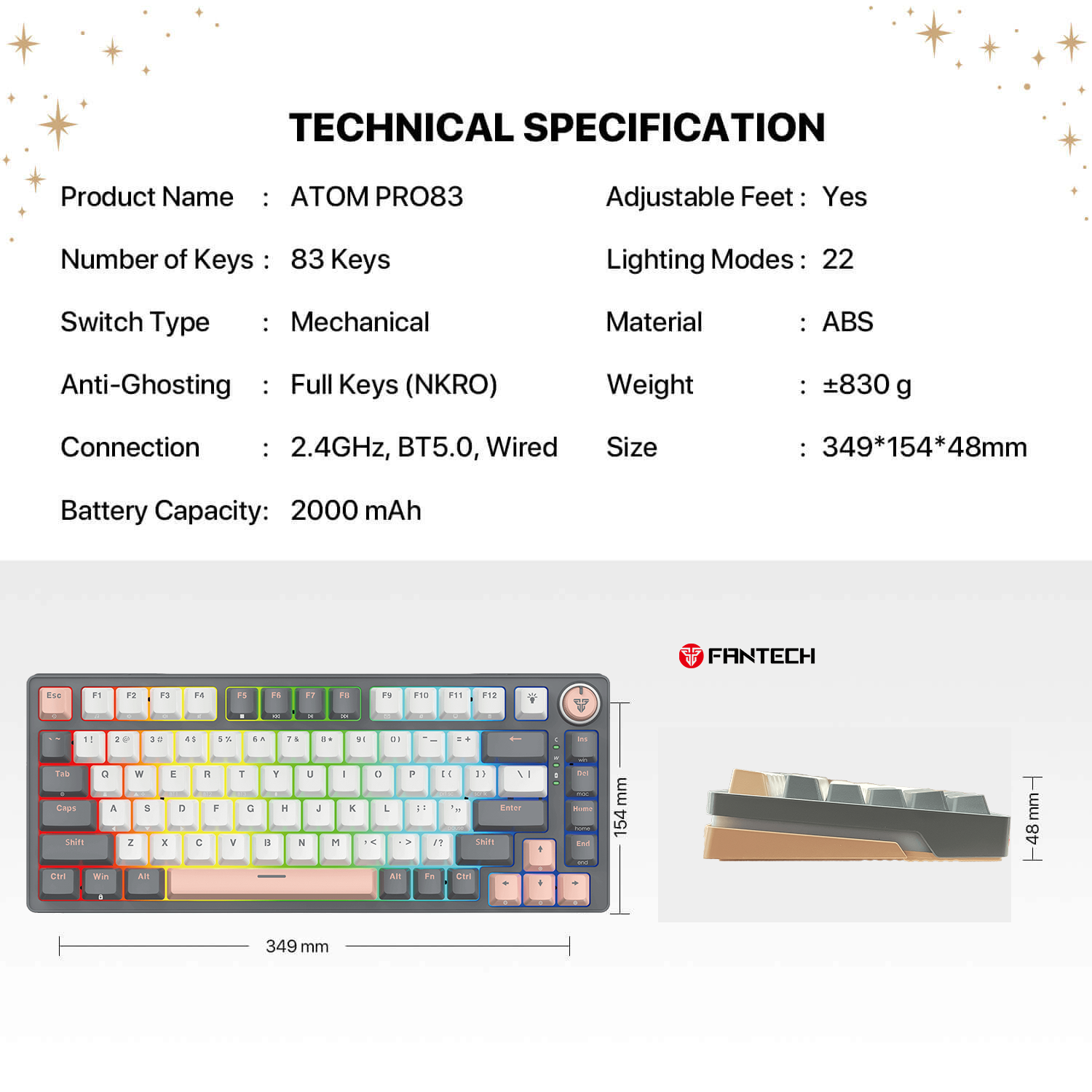 فانتك ATOM PRO83 MK913 ساترن – رمادي (سويتش أزرق)