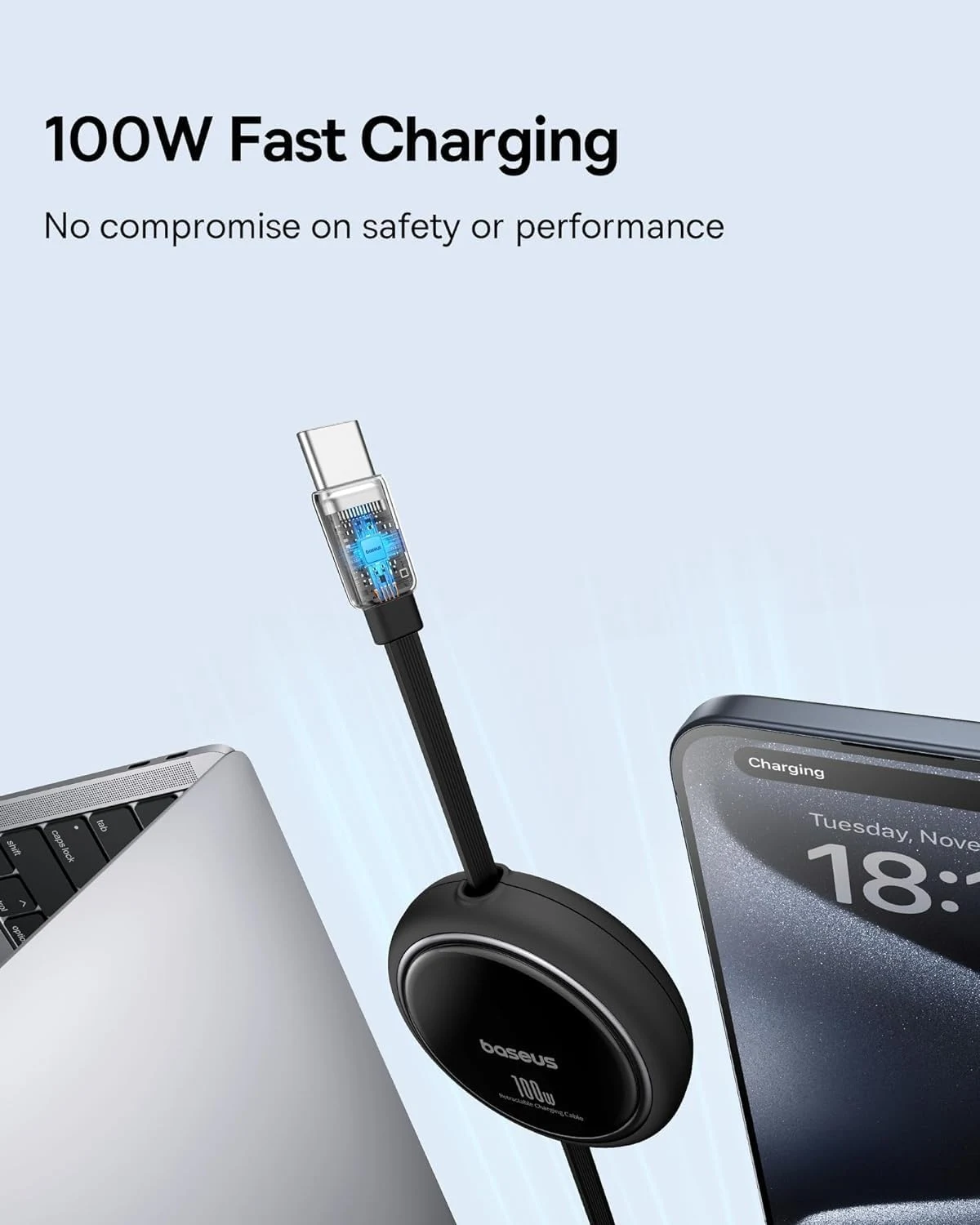 Baseus Free2Pull Mini Retractable USB-C to USB-C 100W - 2M - Black