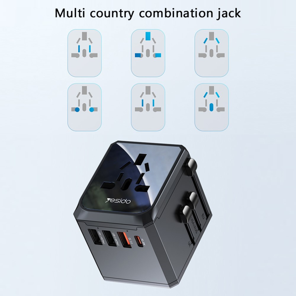 Yesido MC24 20W 3-USB & Type-C Universal Travel Adapter Plug