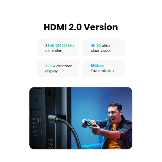 يوجرين HD119 كابل مضفر HDMI 4K بطرفين ذكر – 5 متر