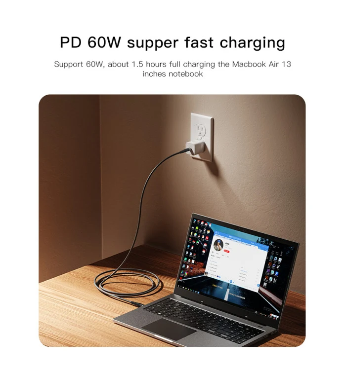 يسيدو CA116 كابل تايب سي لتايب سي 60W مضفّر بطول 3 متر