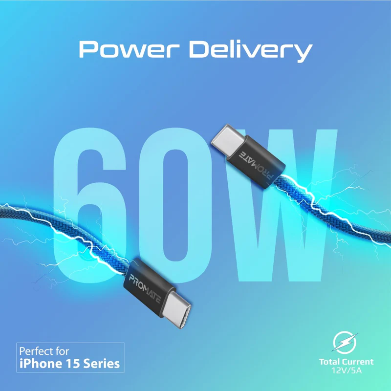 برومييت EcoLine-CC200 كابل يو إس بي-سي 60 وات فاست تشارجينج 2 متر – أسود