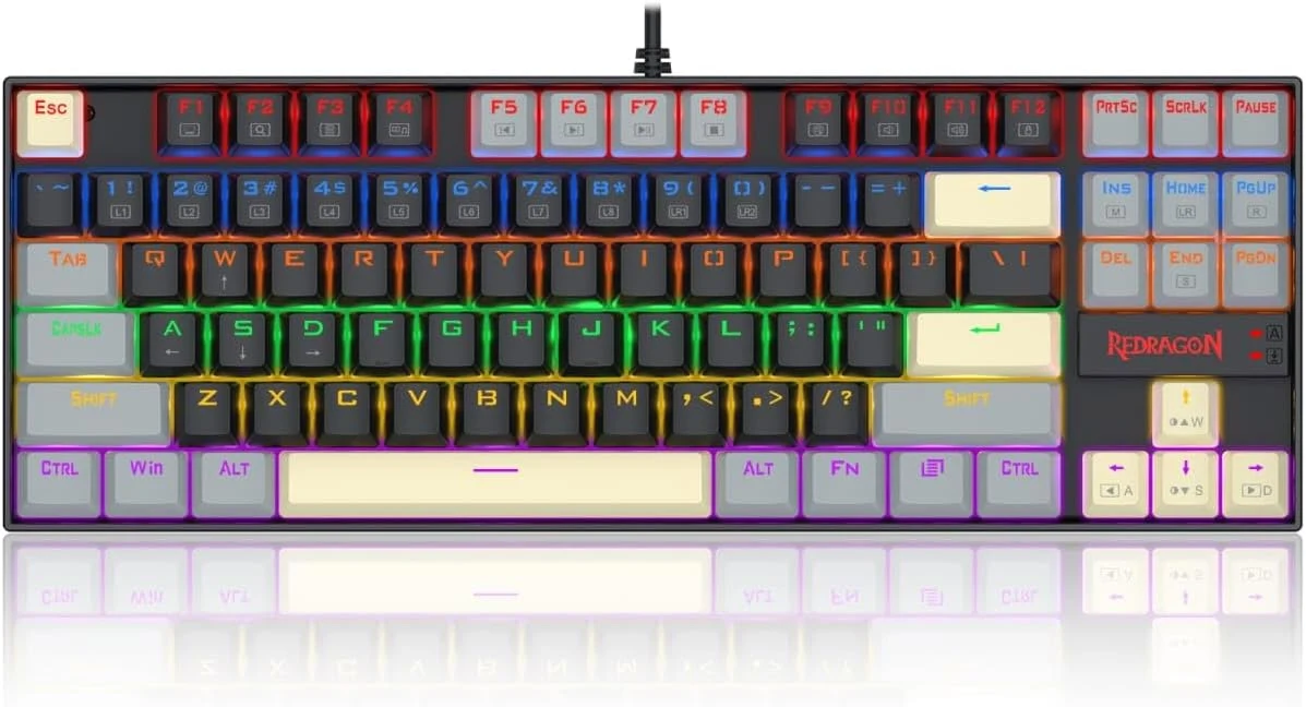 Redragon K552 LGY-R Kumara Rainbow Wired Mechanical Gaming Keyboard Red Switch - Grey/Black