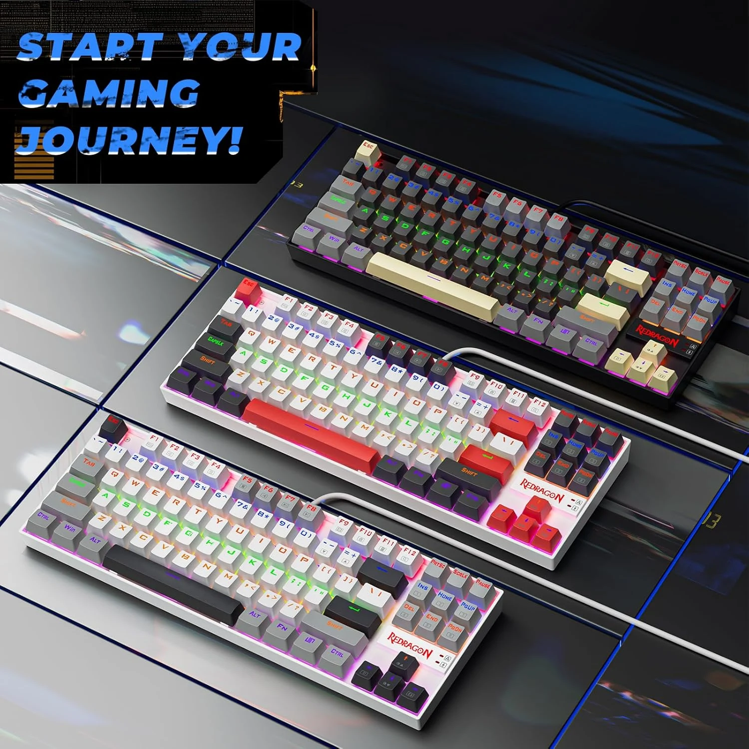 Redragon K552-WGL KUMARA Rainbow Wired Mechanical Gaming Keyboard - Red Switch - White/Gray
