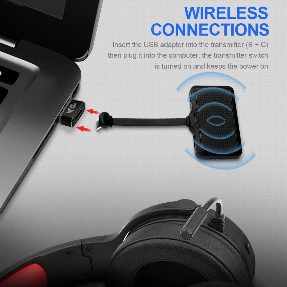Redragon H818 PRO Pelops Wireless Gaming Headset - Black