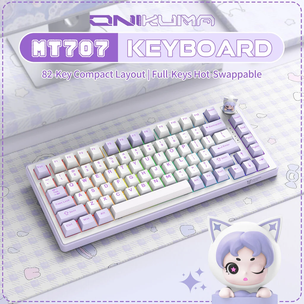 ONIKUMA MT707 Tri-Mode RGB Mechanical Keyboard Purple