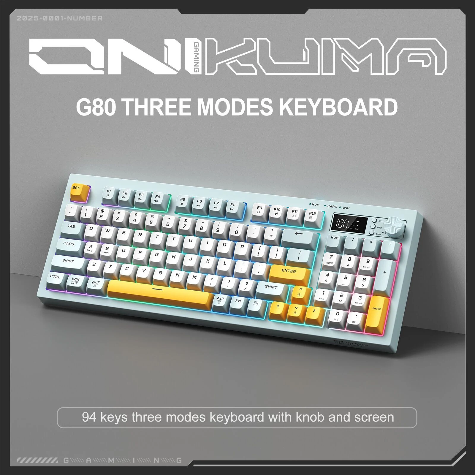 ONIKUMA G80 Tri-Mode RGB Gaming Keyboard Grayish Blue
