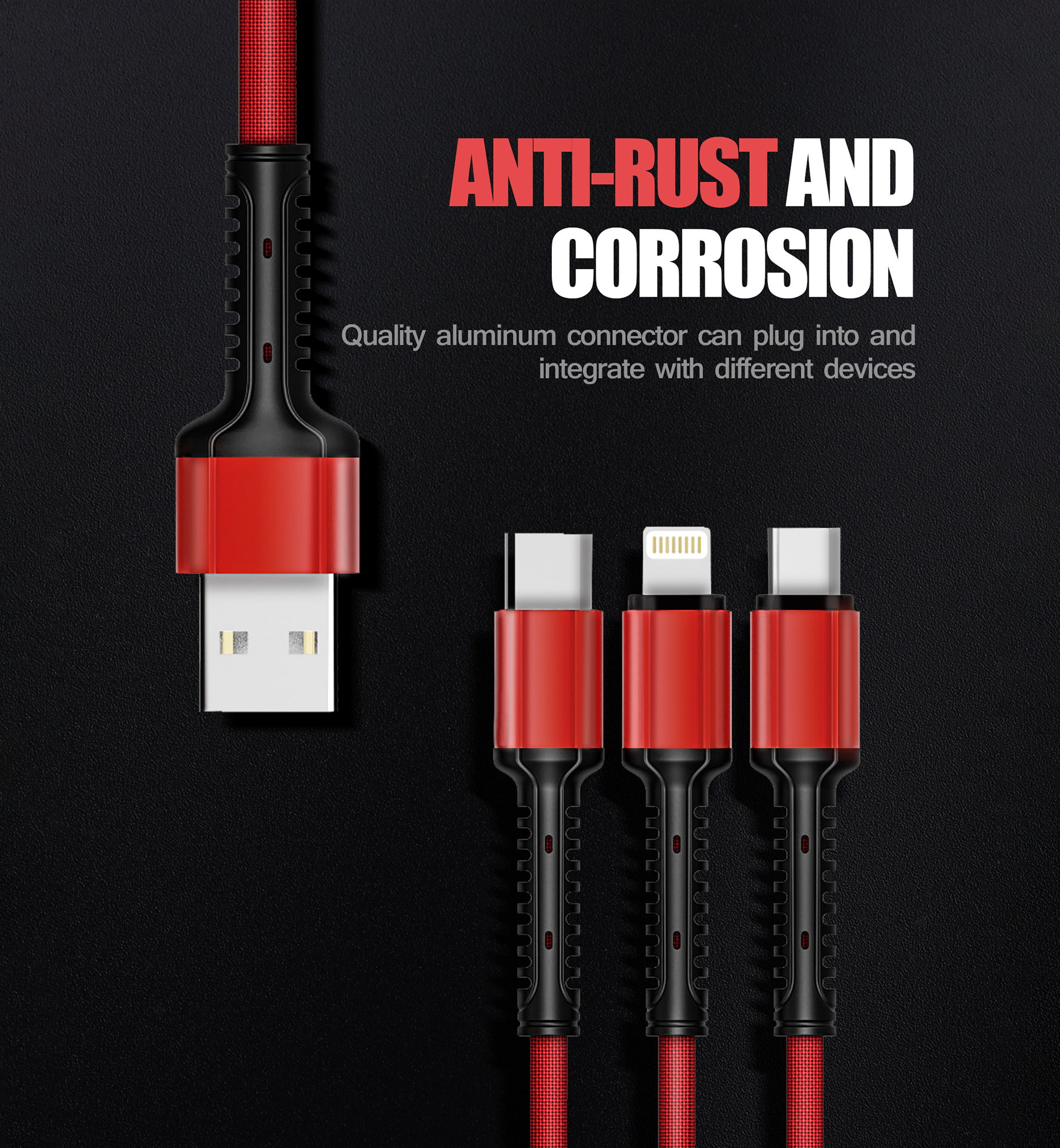 LDNIO LC93 Fast Charging 3in1 Cable 1.2M - Red