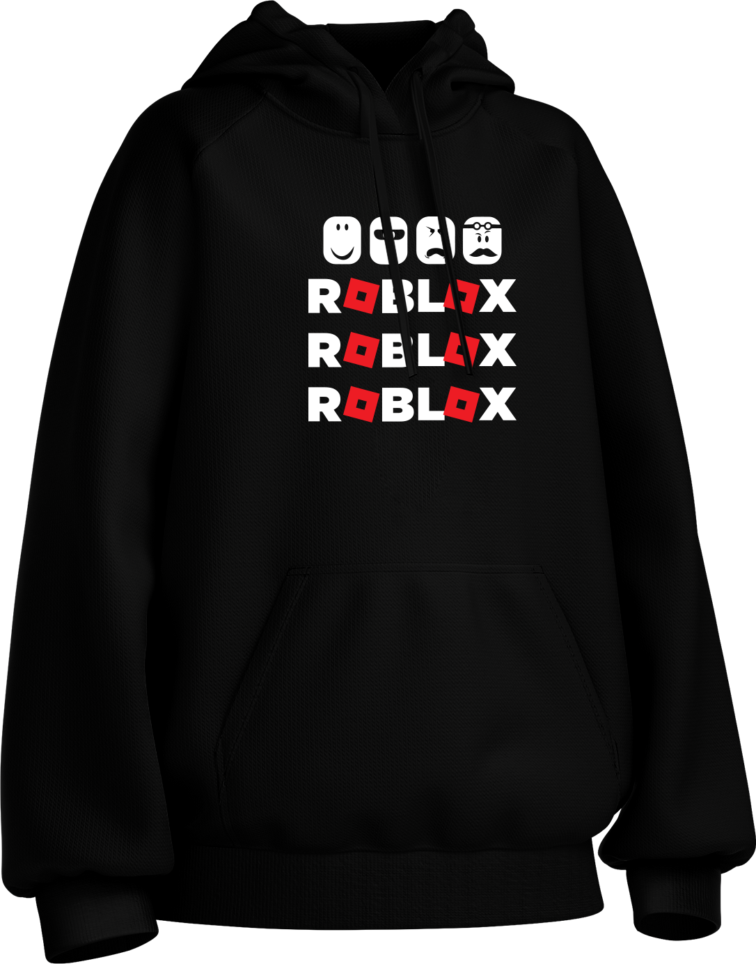 Close-up of Roblox emoji logo print on kids hoodie