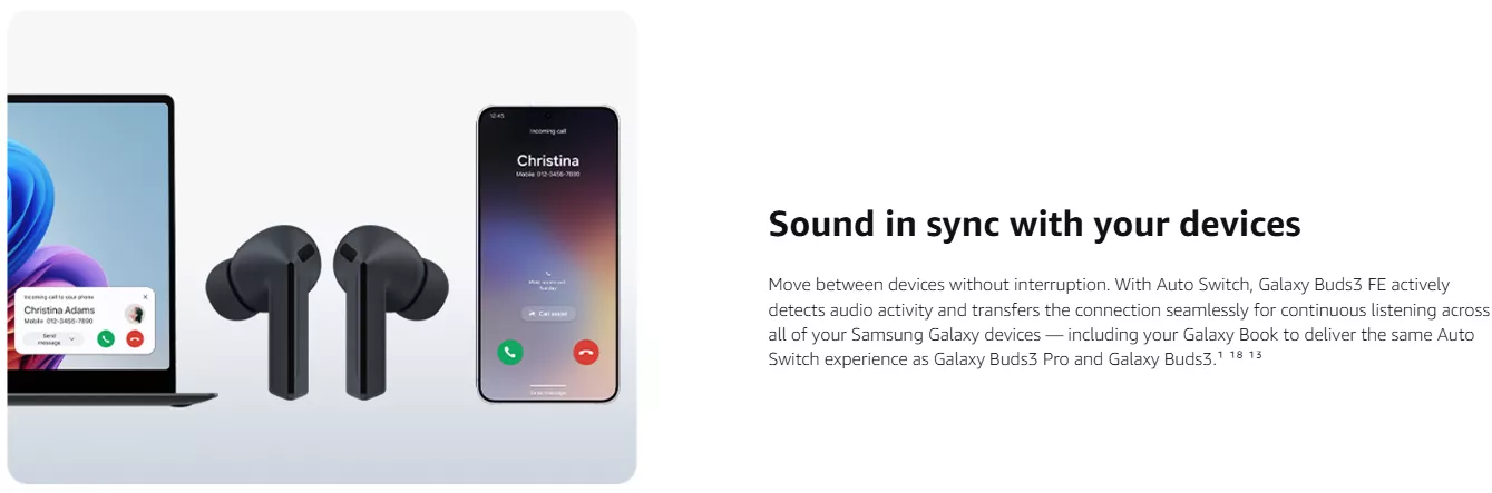 Samsung Galaxy Buds3 FE Black earbuds with charging case
