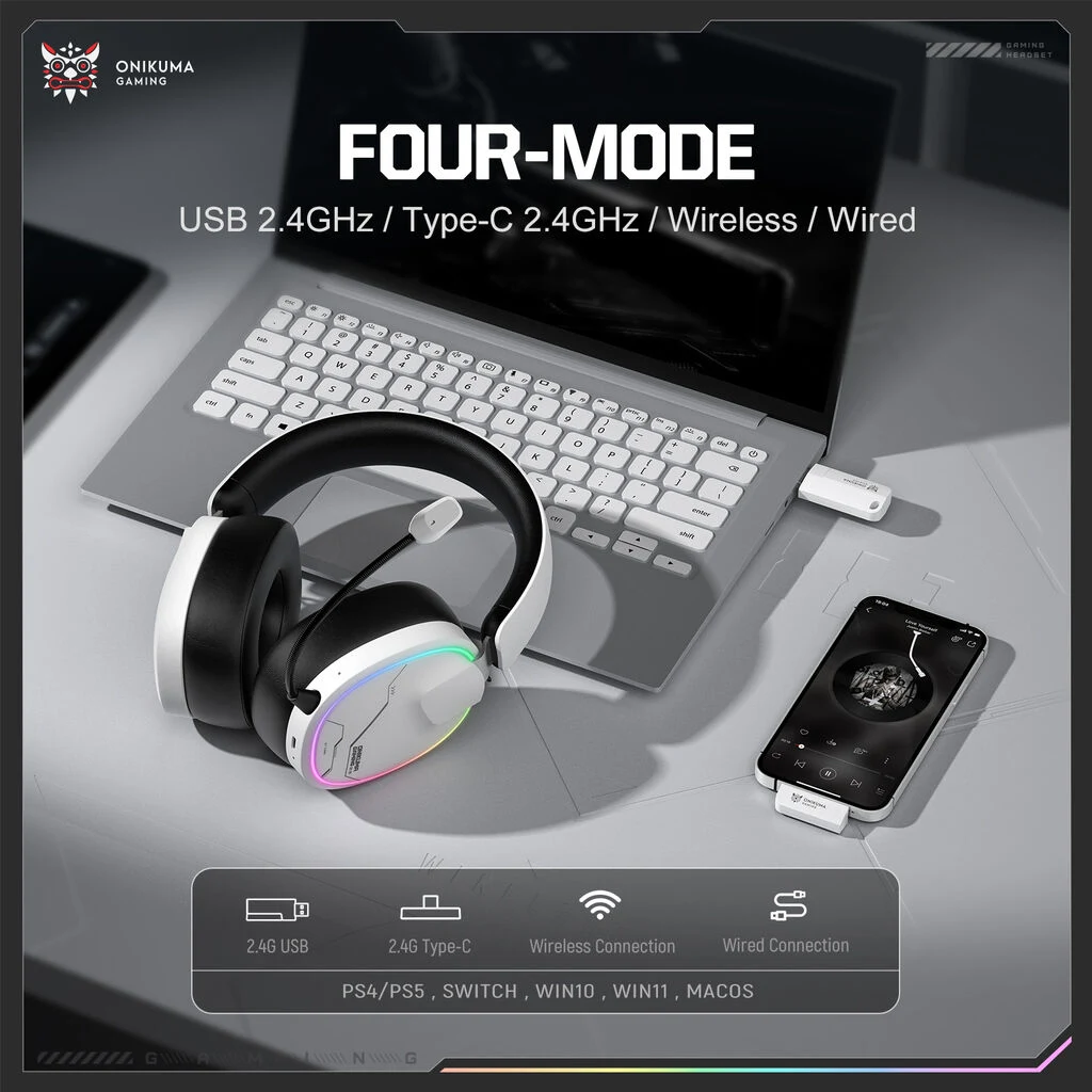 ONIKUMA GT836 White Four Mode Connectivity