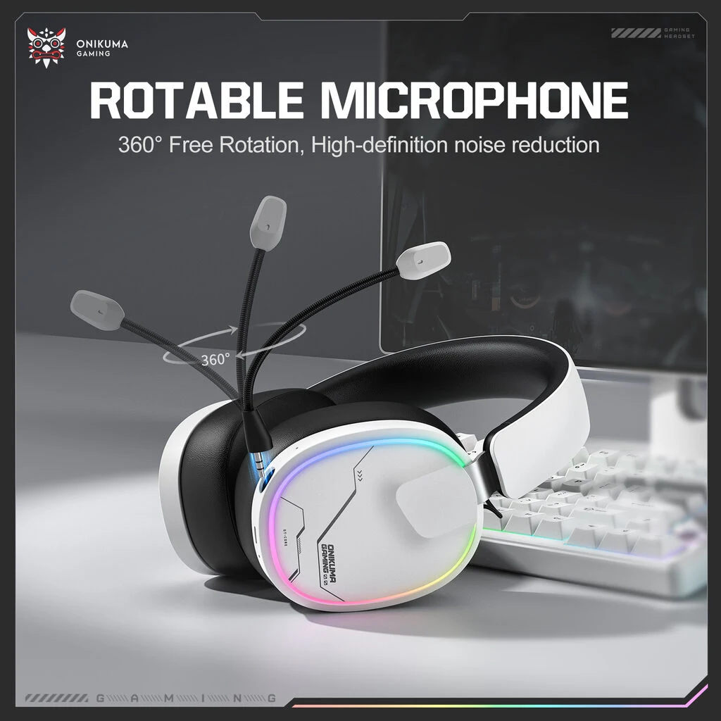ONIKUMA GT836 White Rotatable Microphone