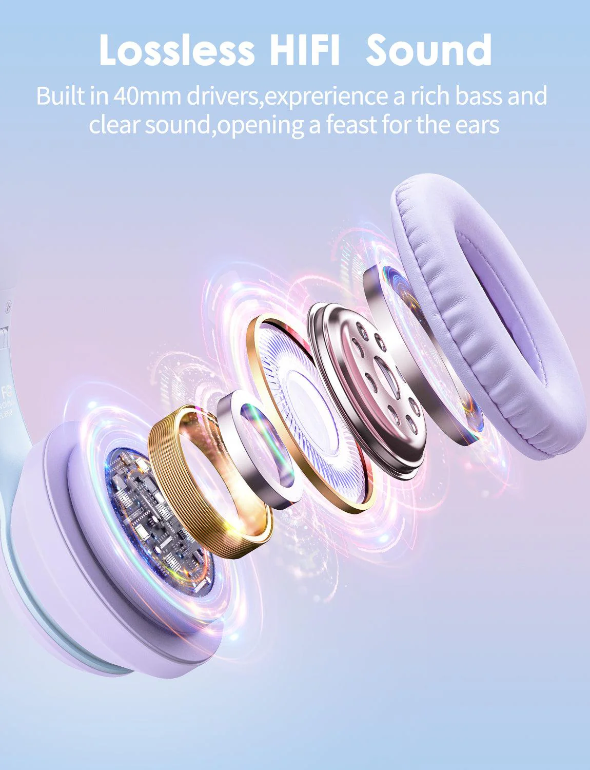 ONIKUMA B90 Cat Ear RGB Wireless Gaming Headset - Purple