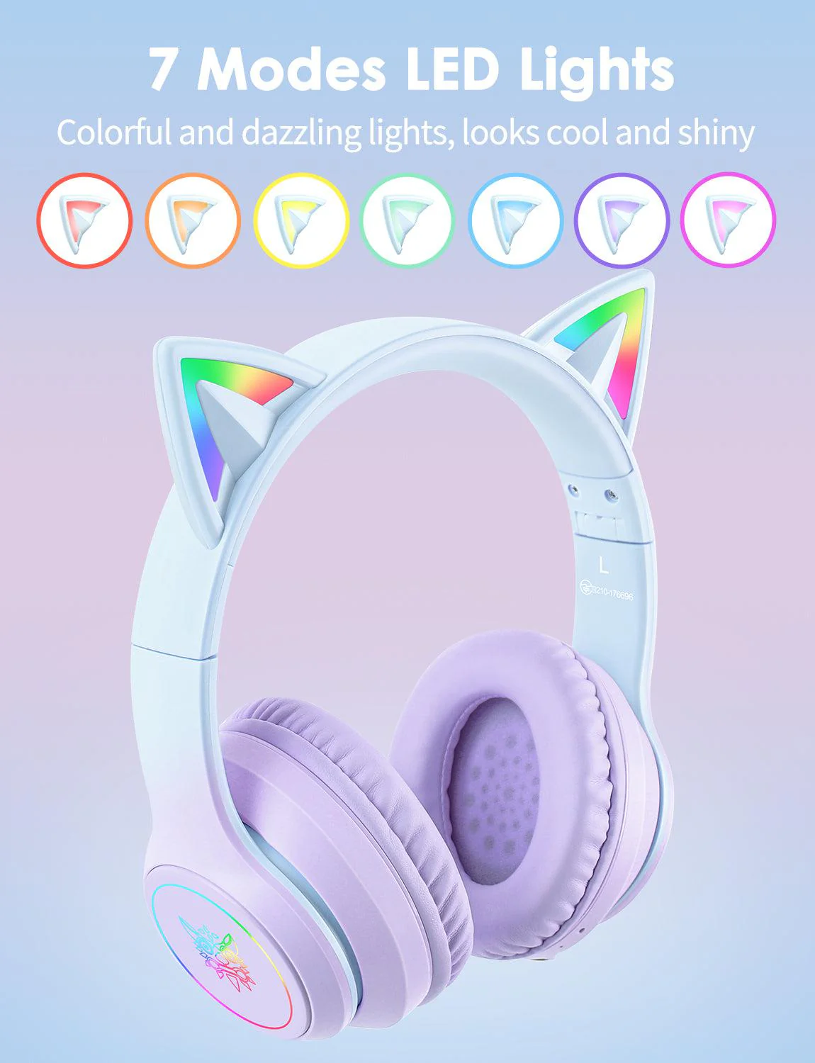 ONIKUMA B90 Cat Ear RGB Wireless Gaming Headset - Purple