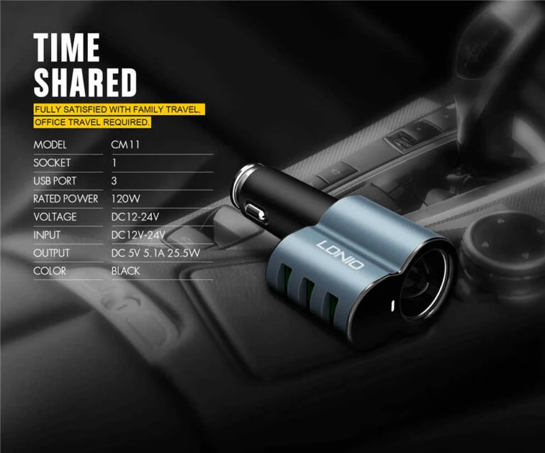 LDNIO CM11 3-In-1 Car Charger With Lighter