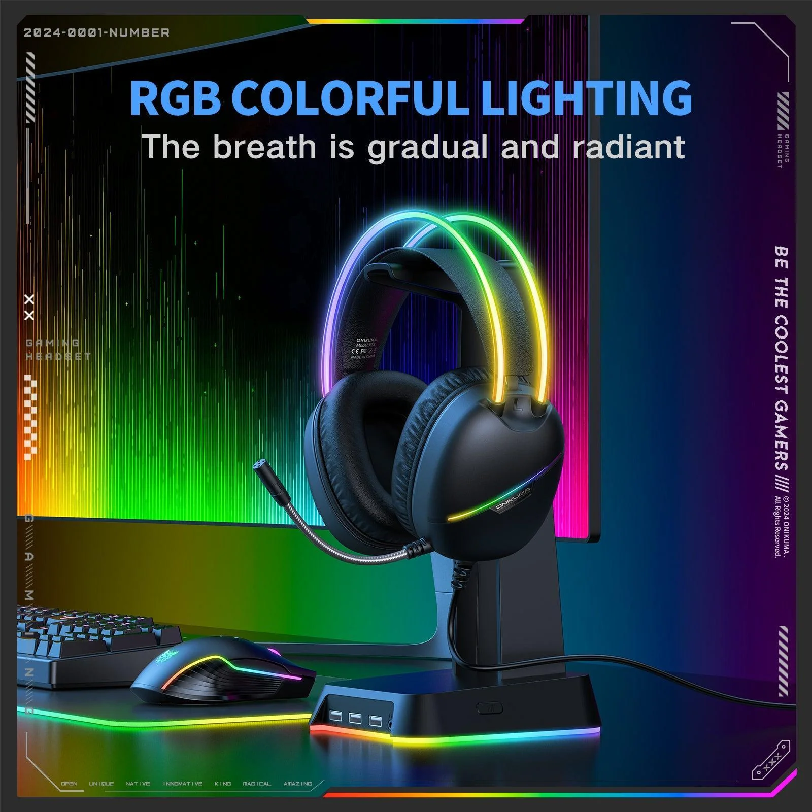 ONIKUMA X33 RGB Wired Gaming Headset - Black
