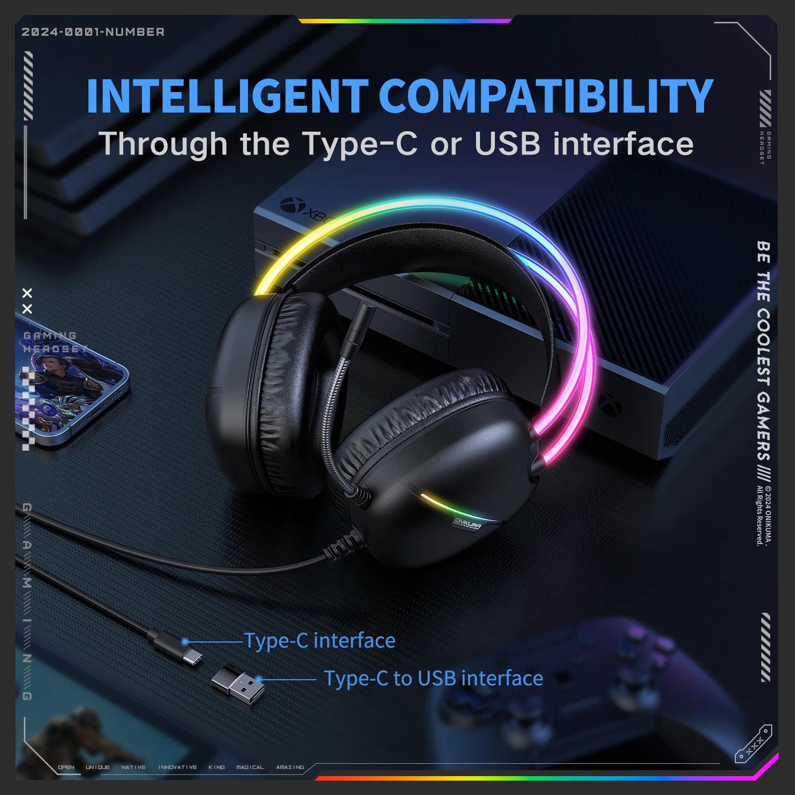 ONIKUMA X33 RGB Wired Gaming Headset - Black