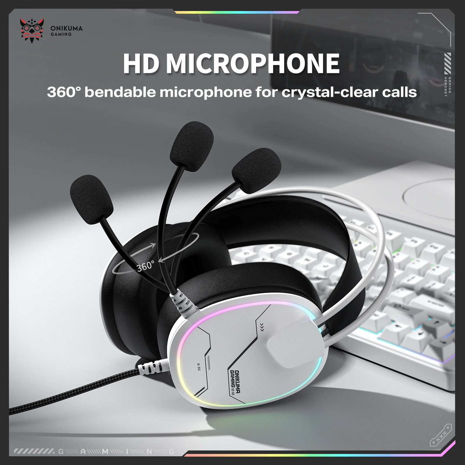 ONIKUMA X91 RGB Wired Gaming Headset - White