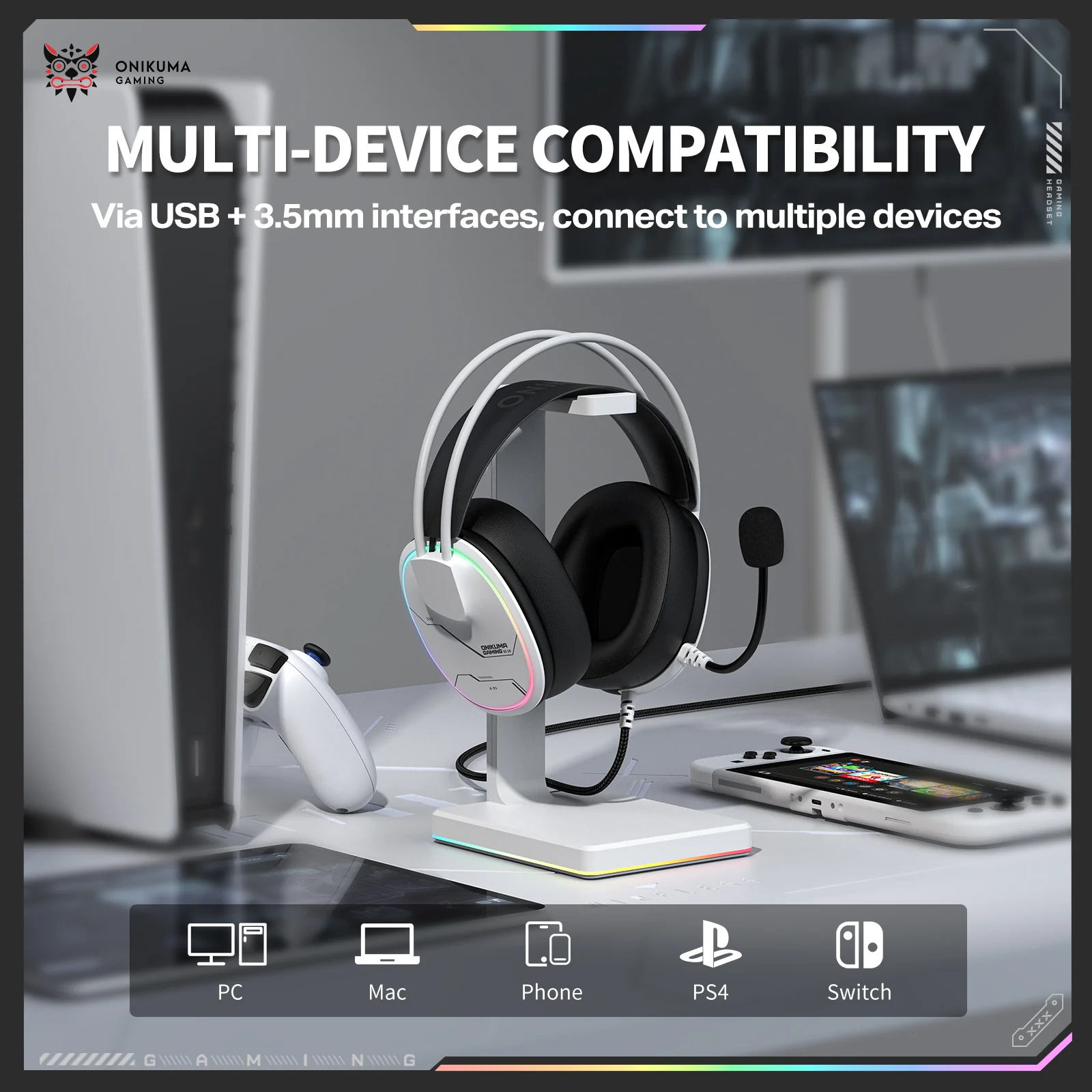 ONIKUMA X91 RGB Wired Gaming Headset - White