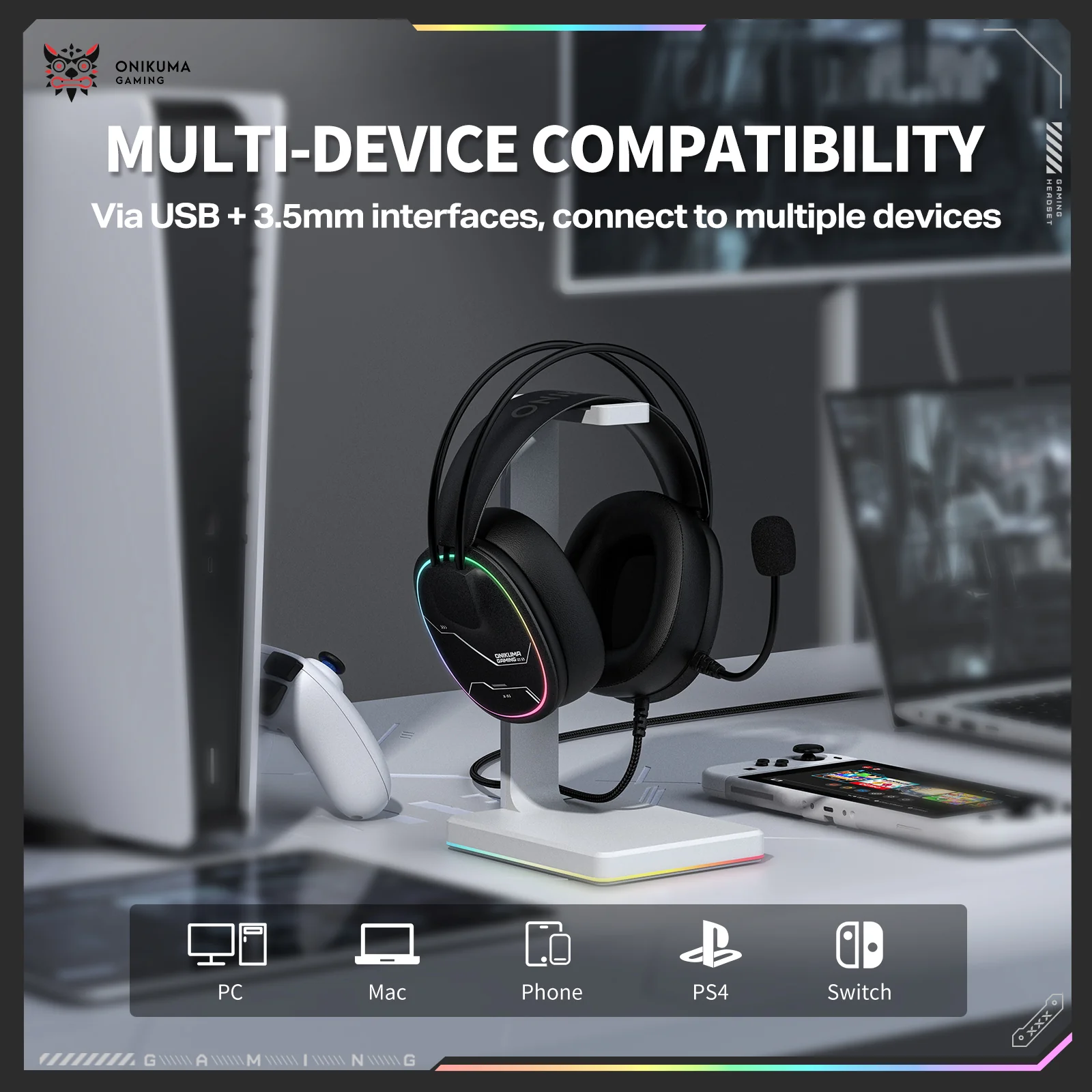 ONIKUMA X91 RGB Wired Gaming Headset - Black