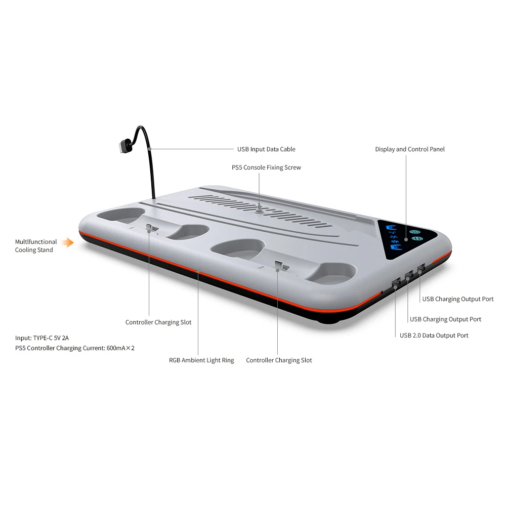 DOBE TP5-3557 RGB Multifunctional Cooling Stand for PS5