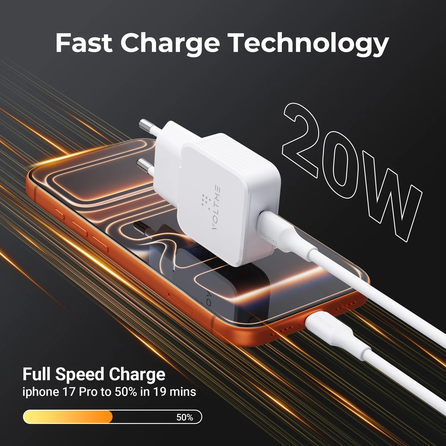 فولتمي ريفو 20W لايت ألترا ثين C شاحن جداري - أبيض