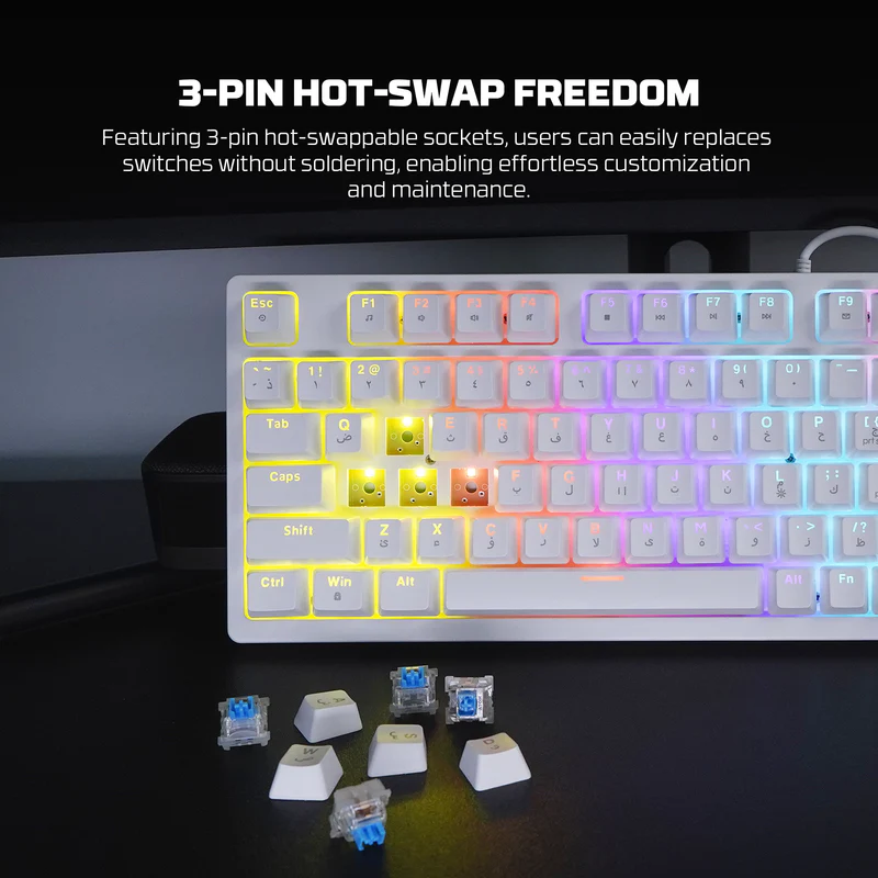 Fantech ATOM81 MK875V2 Wired Mechanical Gaming Keyboard White - Blue Switch