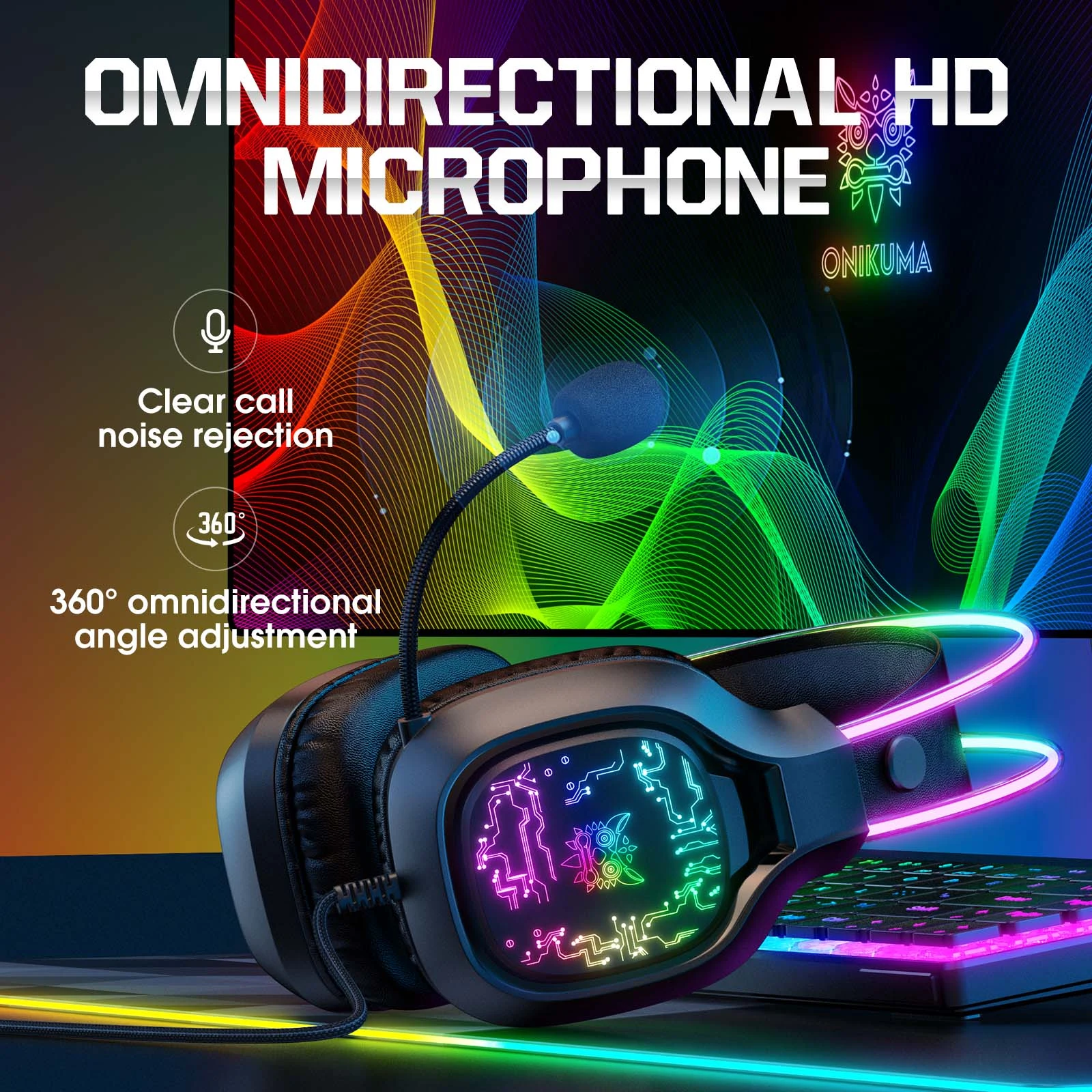 سماعة الألعاب ONIKUMA X22 السوداء بإضاءة RGB