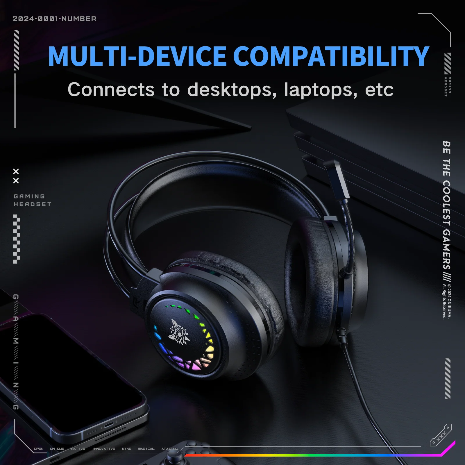 ONIKUMA X92 RGB Wired Gaming Headset - Black