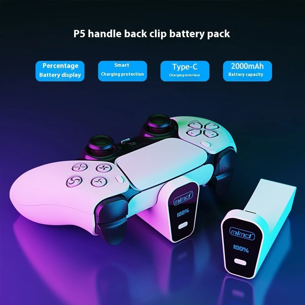 Rechargeable battery pack attached to a PS5 controller
