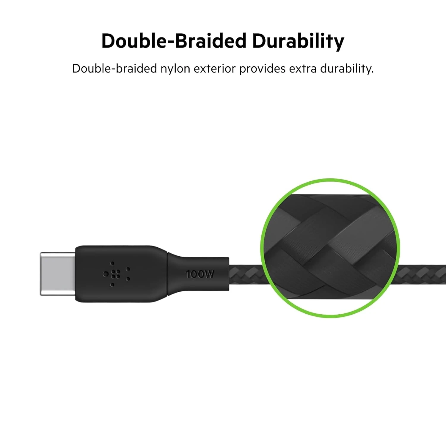 بلكين بوست تشارج كابل USB-C إلى USB-C مضفر 100W بطول 2 متر أسود