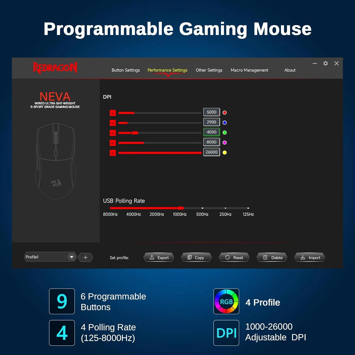 Redragon M815 PRO RGB Tri mode Gaming Mouse - Black