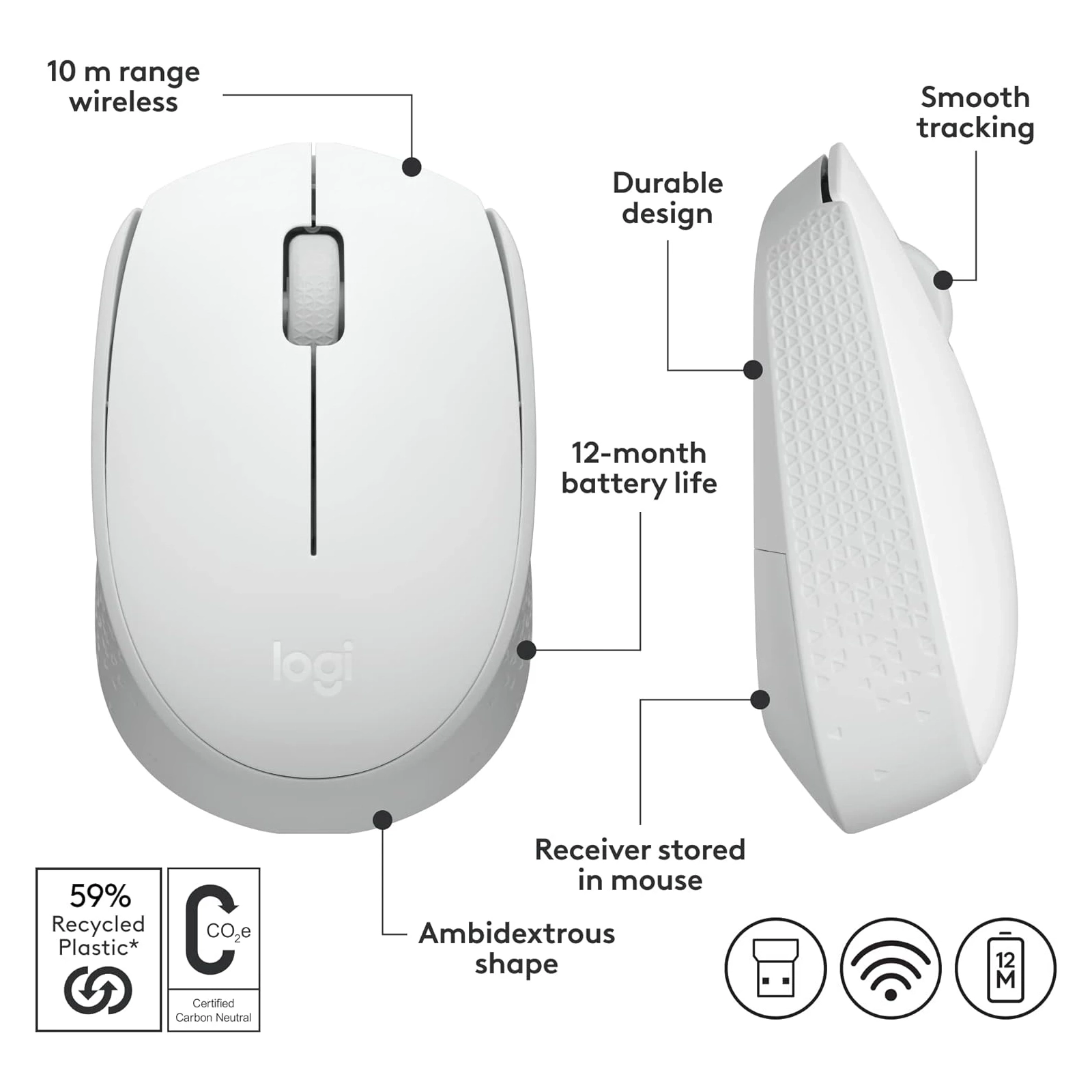 Logitech M171 Wireless Mouse - White
