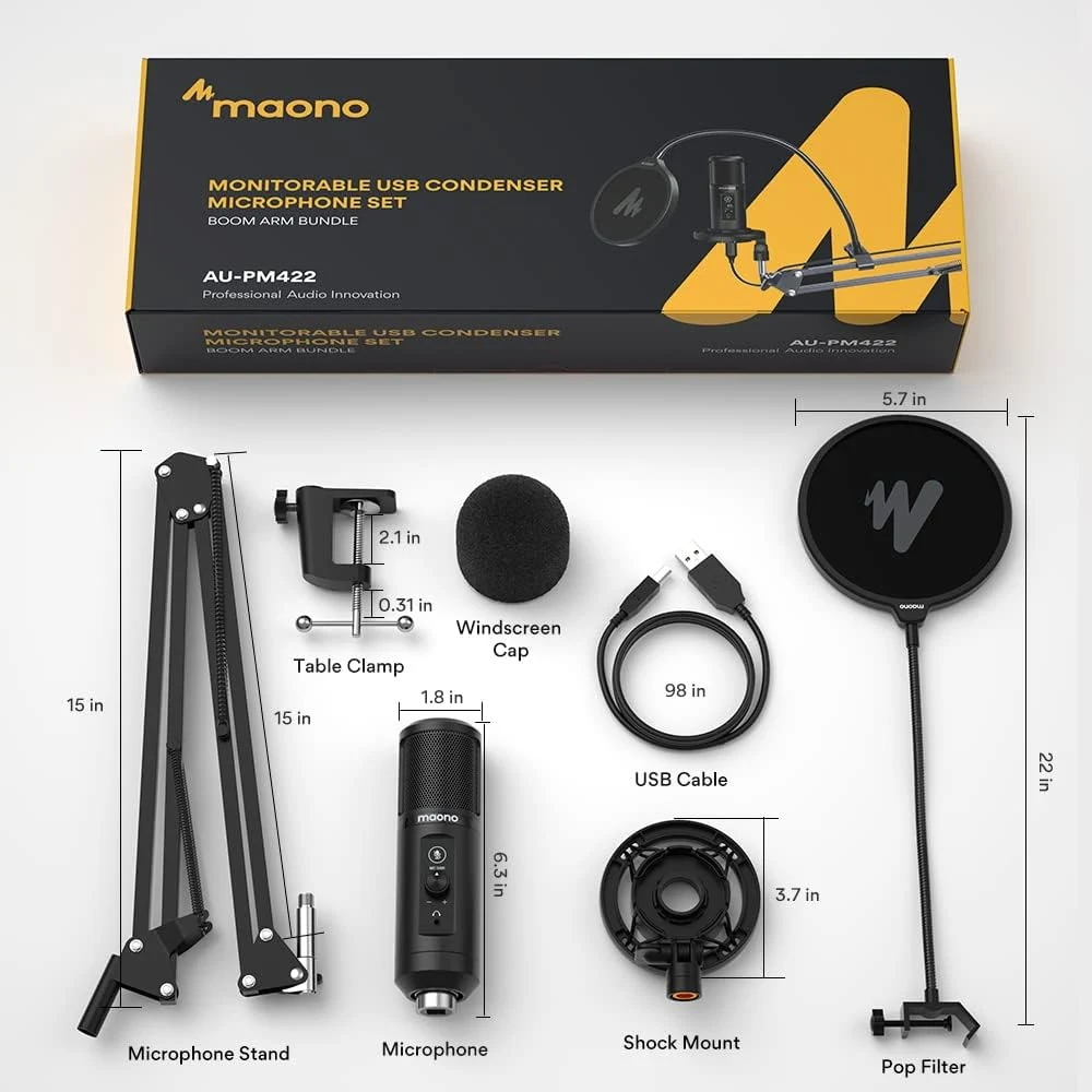 Maono PM422 USB Condenser Podcast Microphone Kit Black