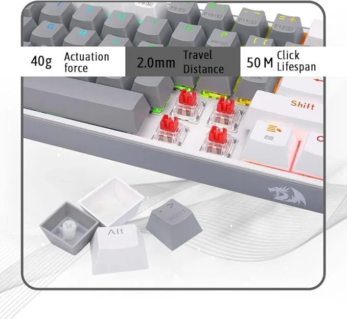 Redragon K616 Fizz Pro RGB 60% Wireless Gaming Mechanical Keyboard – Red Switches - White/Grey