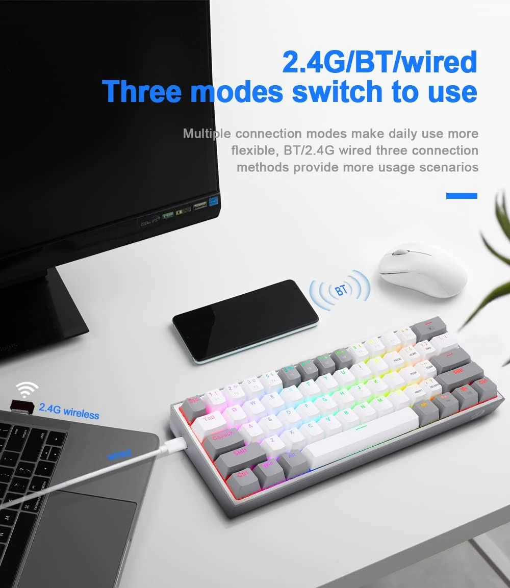 Redragon K617 Fizz 60% Wired RGB Gaming Keyboard - White in Red