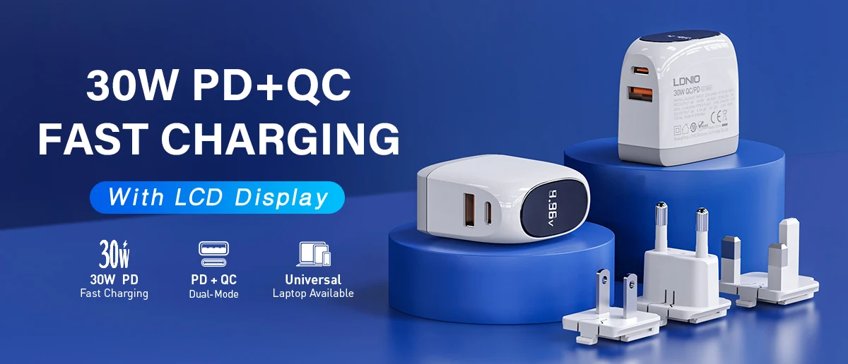 شاحن فائق السرعة A2522C من لدنيو بقدرة 30 وات مع منفذين PD+QC3.0