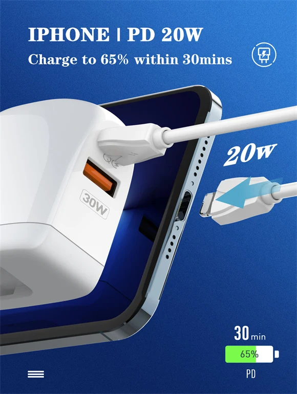 شاحن فائق السرعة A2522C من لدنيو بقدرة 30 وات مع منفذين PD+QC3.0