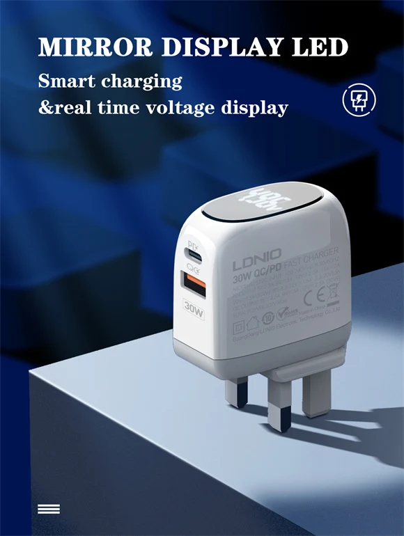 شاحن فائق السرعة A2522C من لدنيو بقدرة 30 وات مع منفذين PD+QC3.0