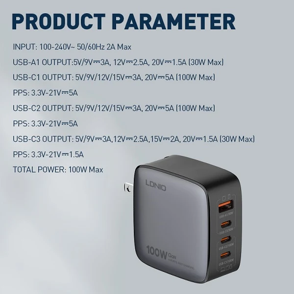 LDNIO Q408 Supper Fast Charger GaN 100W