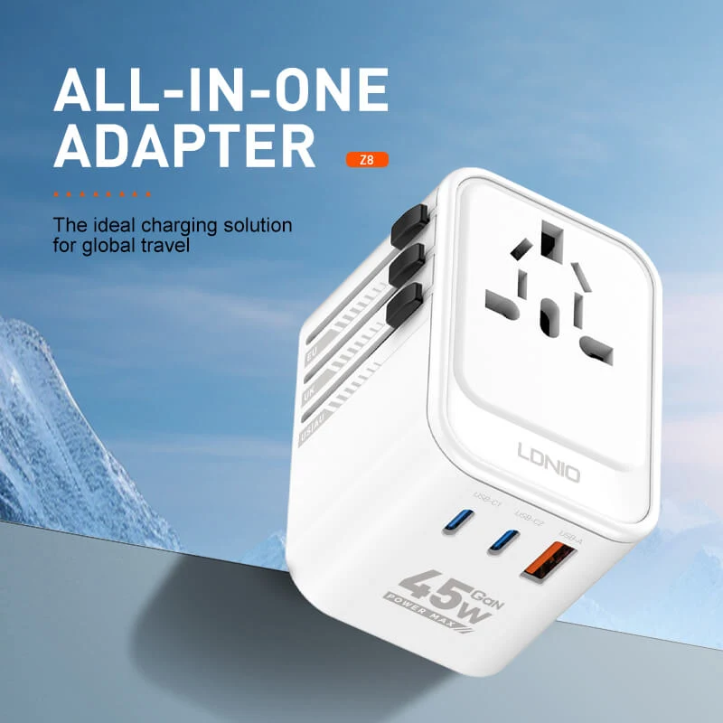 LDNIO Z8 GaN Universal Travel Adapter 45W 3 USB Ports